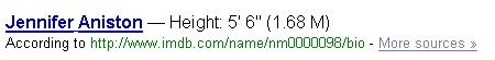 How tall is Jennifer Aniston Google result